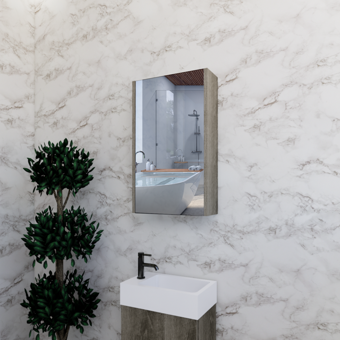 RIVA Geneva Mirror Shaving Cabinet – Dark Oak (450mm to 1500mm)