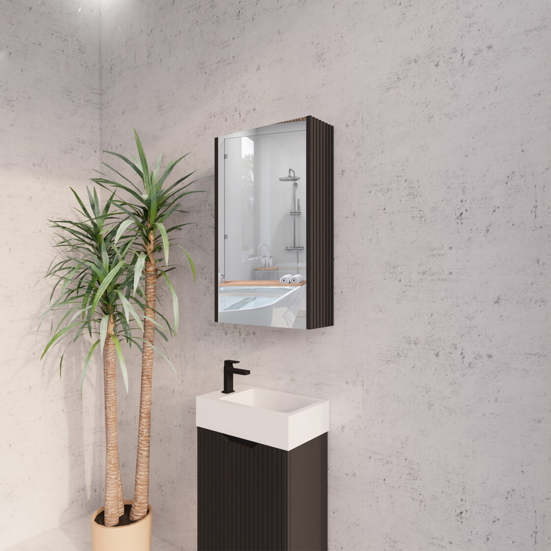 RIVA Geneva Matte Black Fluted Mirror Shaving Cabinet (450mm to 1500mm)