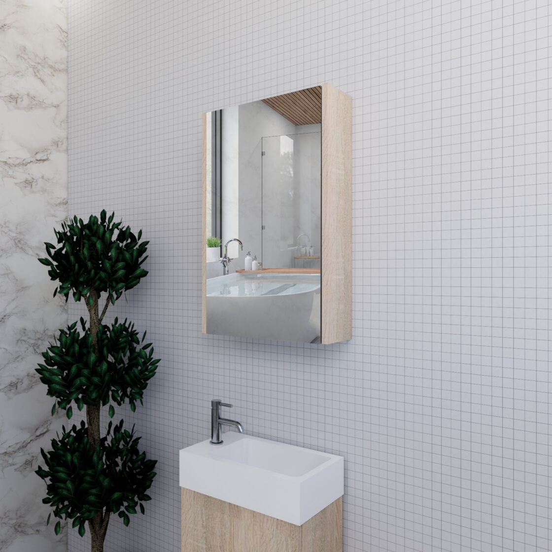 RIVA Geneva Mirror Shaving Cabinet – Light Oak (450mm to 1500mm)