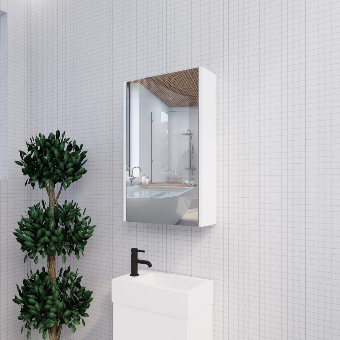 RIVA Geneva Mirror Shaving Cabinet – Matte White (450mm to 1500mm)