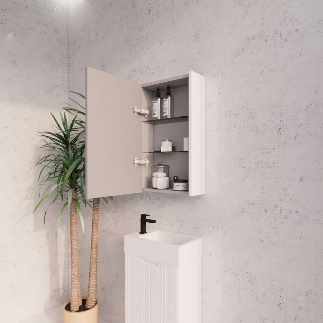 RIVA Geneva Matte White Fluted Mirror Shaving Cabinet (450mm to 1500mm)