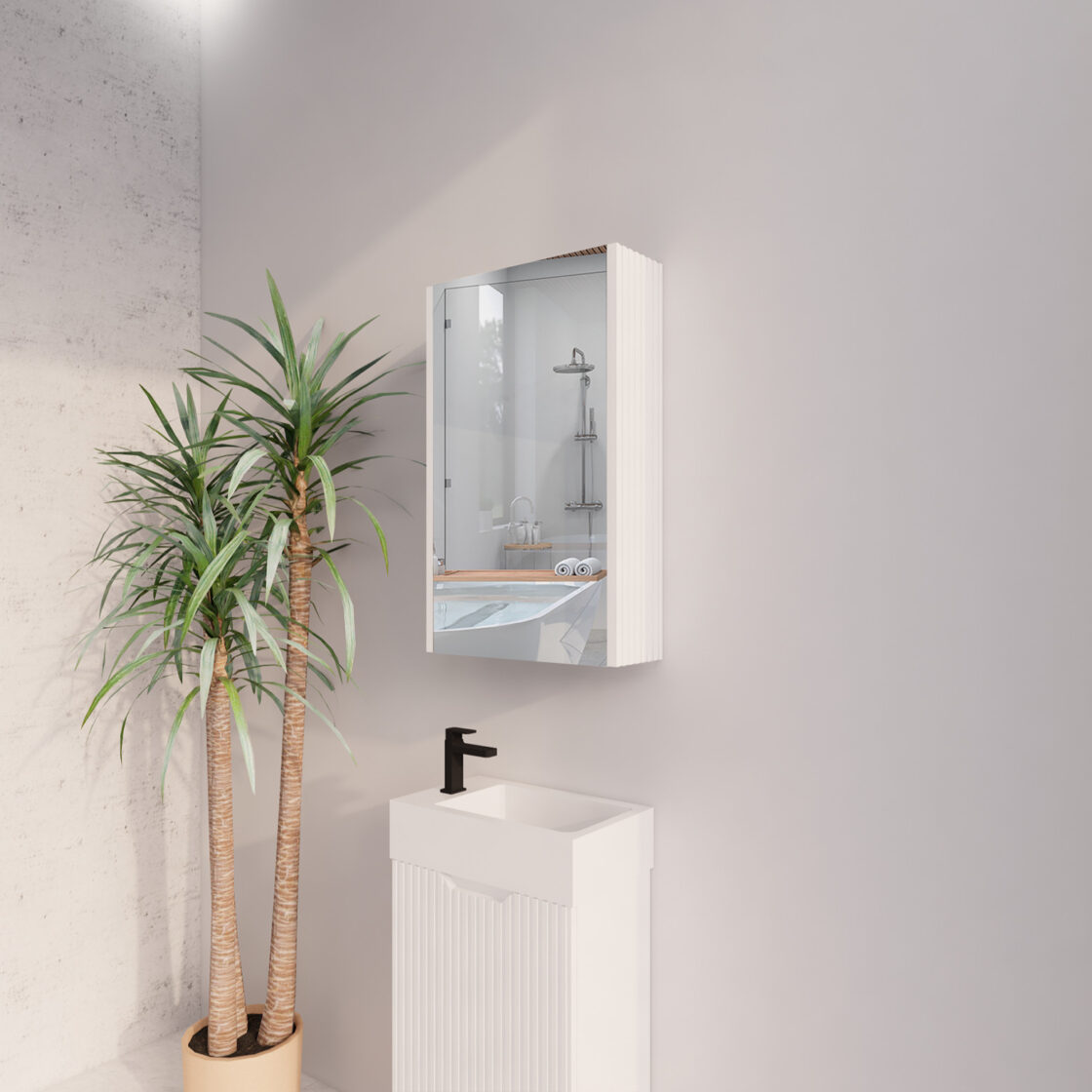 RIVA Geneva Matte White Fluted Mirror Shaving Cabinet (450mm to 1500mm)