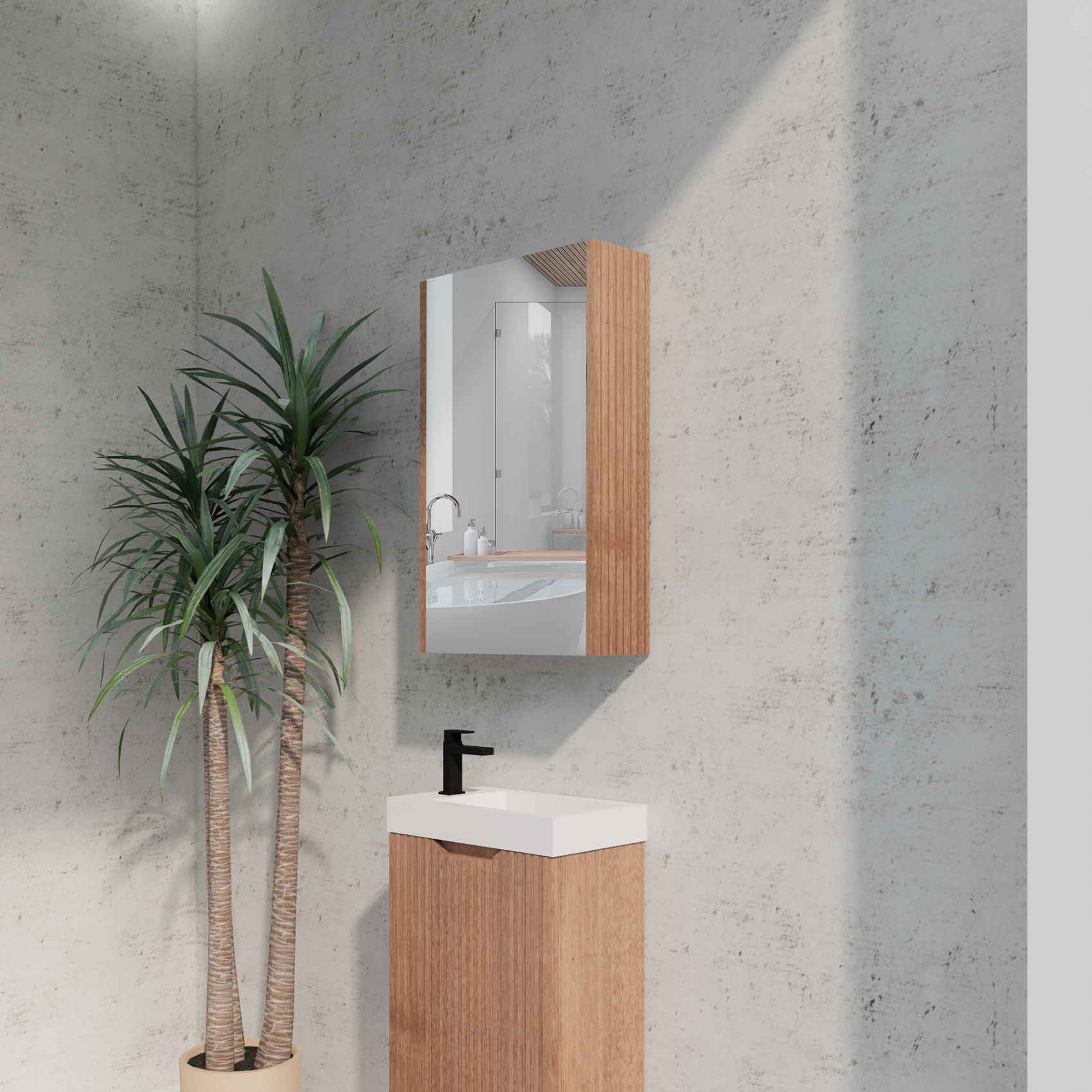 RIVA Geneva Solid Timber Fluted Mirror Shaving Cabinet (450mm to 1500mm)