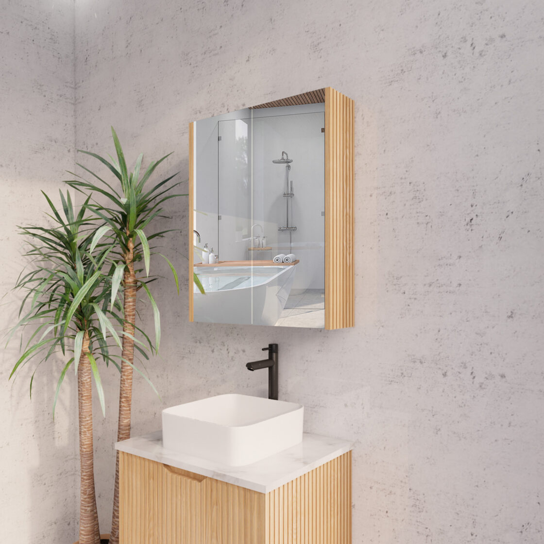RIVA Geneva American Oak Fluted Mirror Shaving Cabinet (450mm to 1500mm)