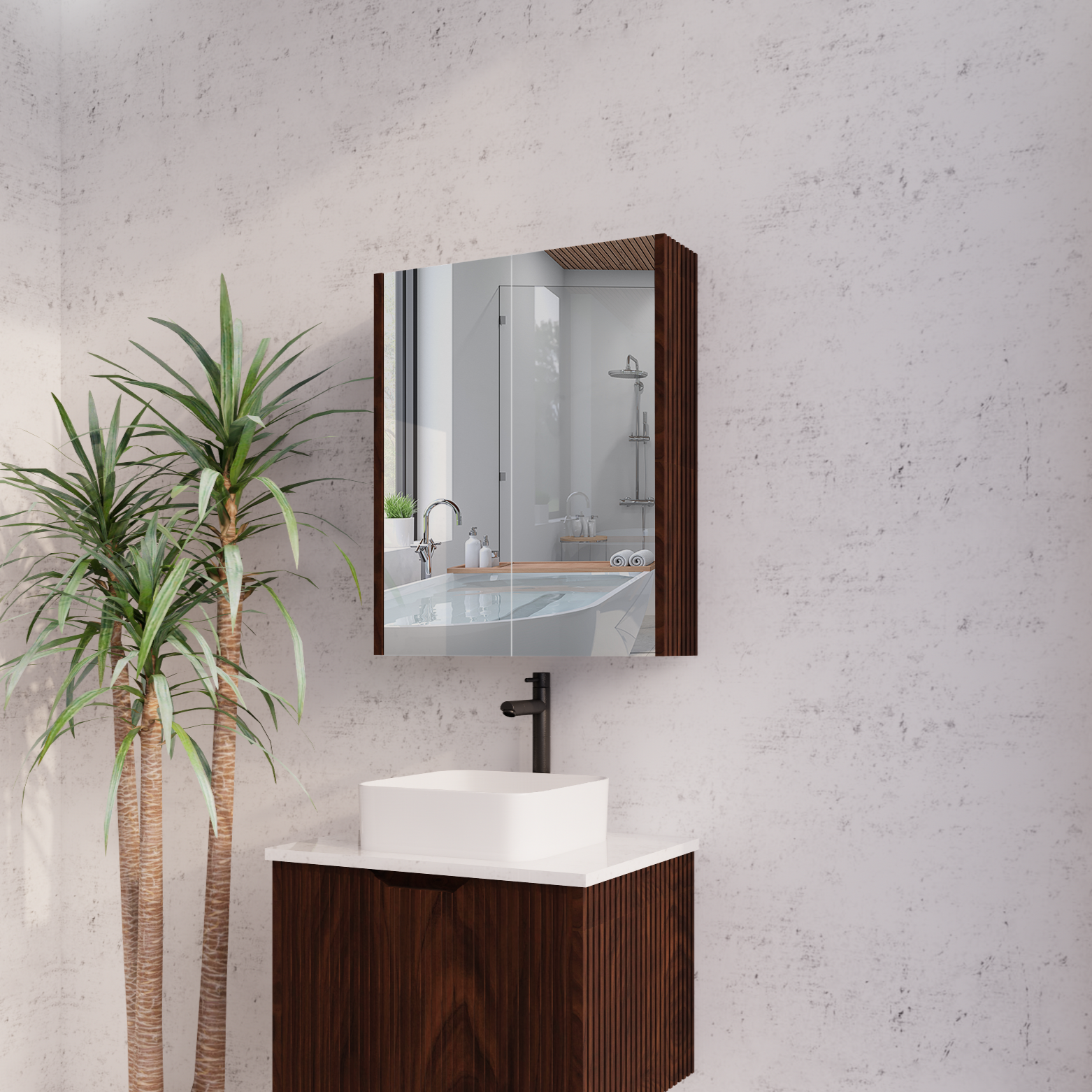 RIVA Geneva Brown Oak Fluted Mirror Shaving Cabinet (450mm to 1500mm)