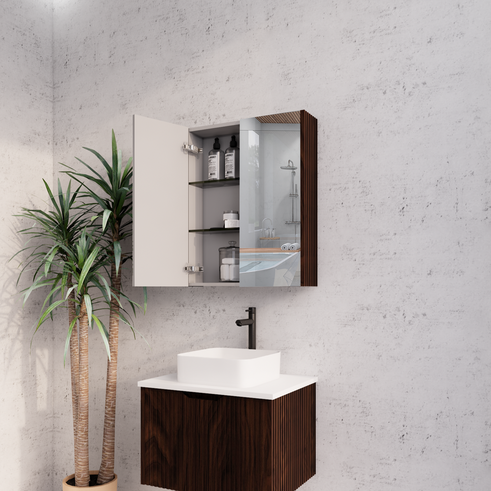 RIVA Geneva Brown Oak Fluted Mirror Shaving Cabinet (450mm to 1500mm)