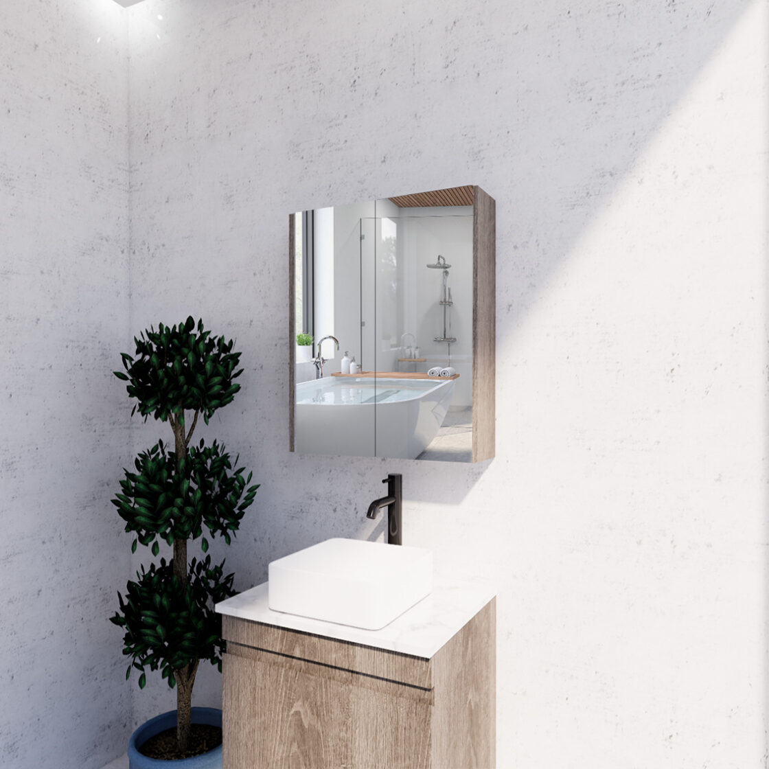 RIVA Geneva Mirror Shaving Cabinet – Dark Oak (450mm to 1500mm)