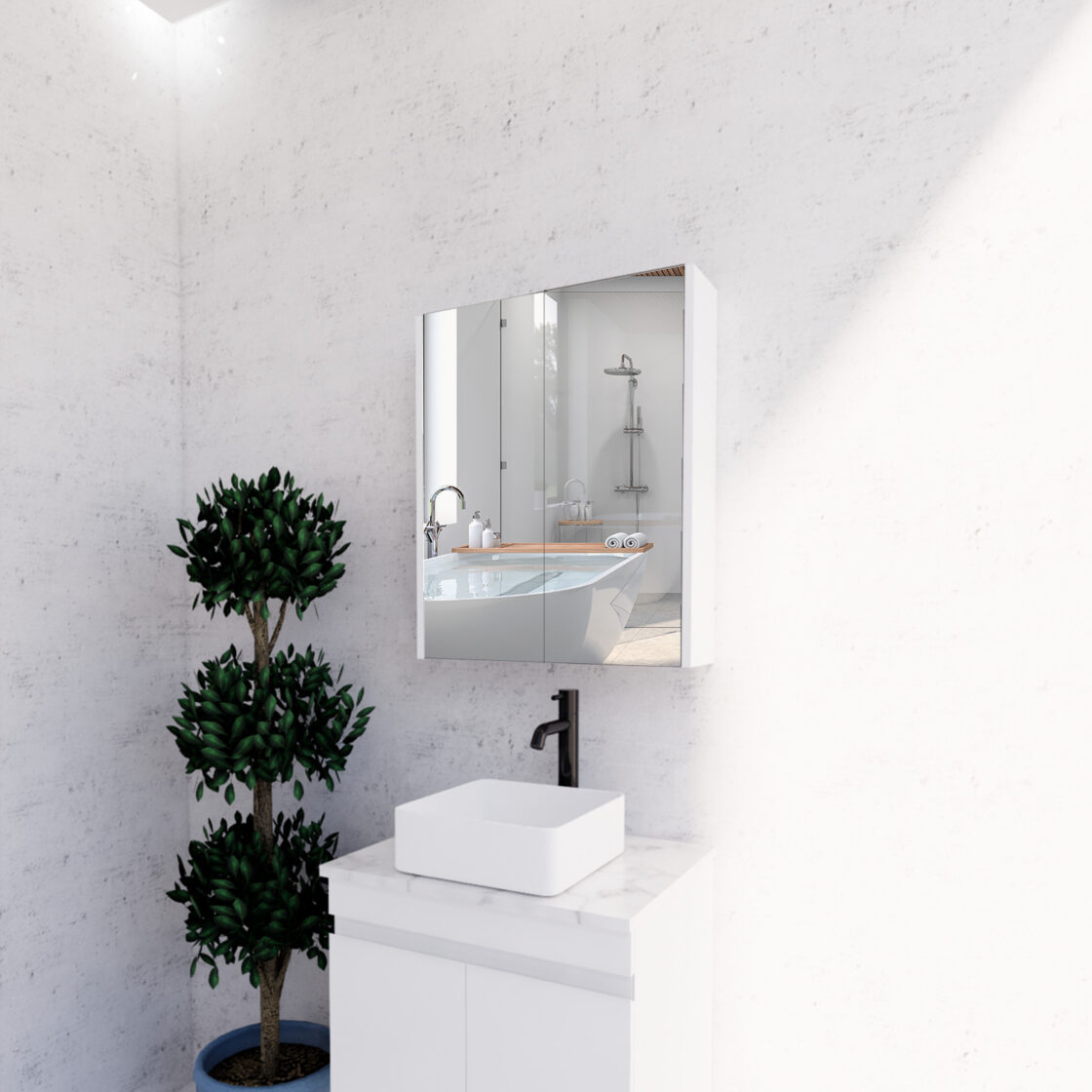 RIVA Geneva Mirror Shaving Cabinet – Gloss White (450mm to 1500mm)