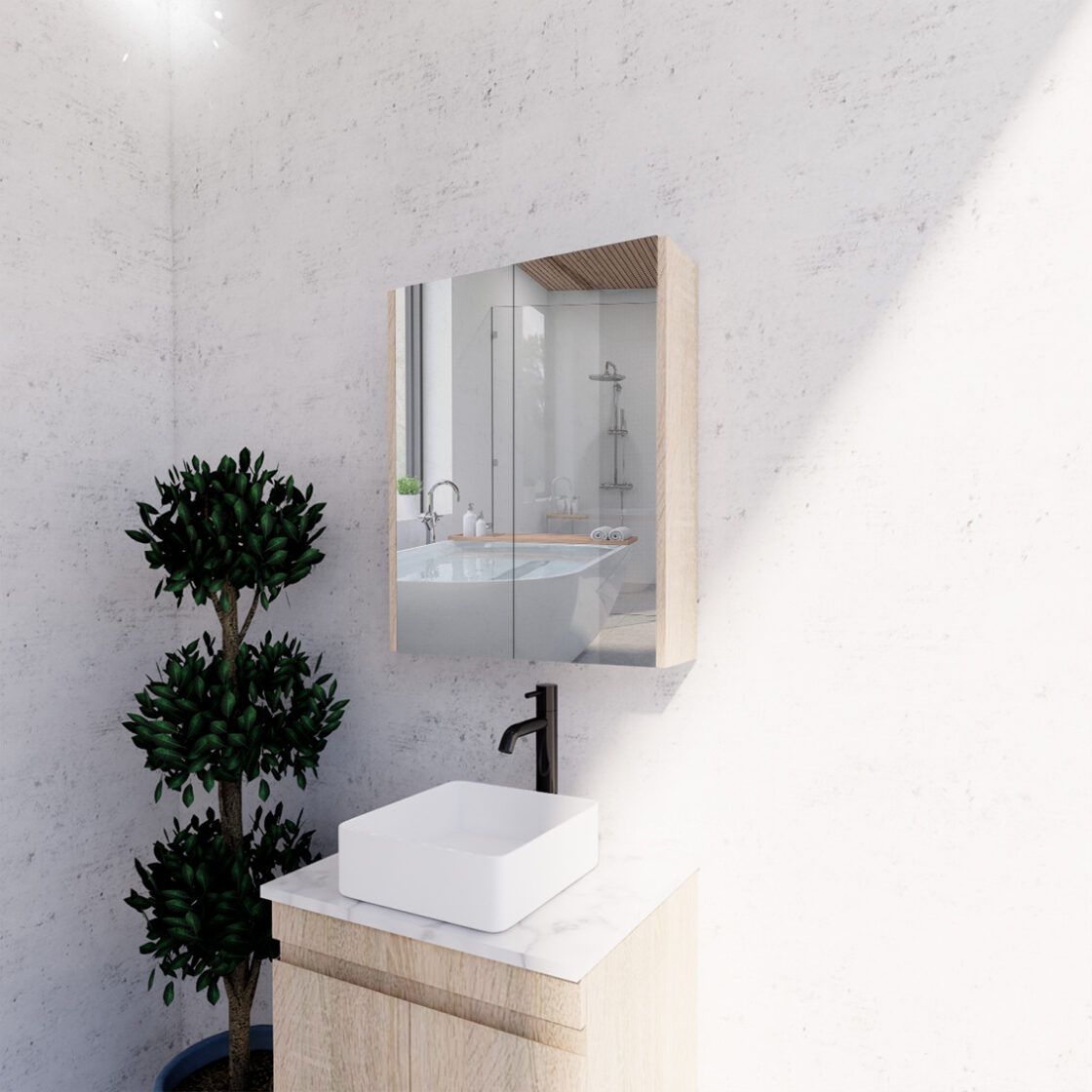 RIVA Geneva Mirror Shaving Cabinet – Light Oak (450mm to 1500mm)