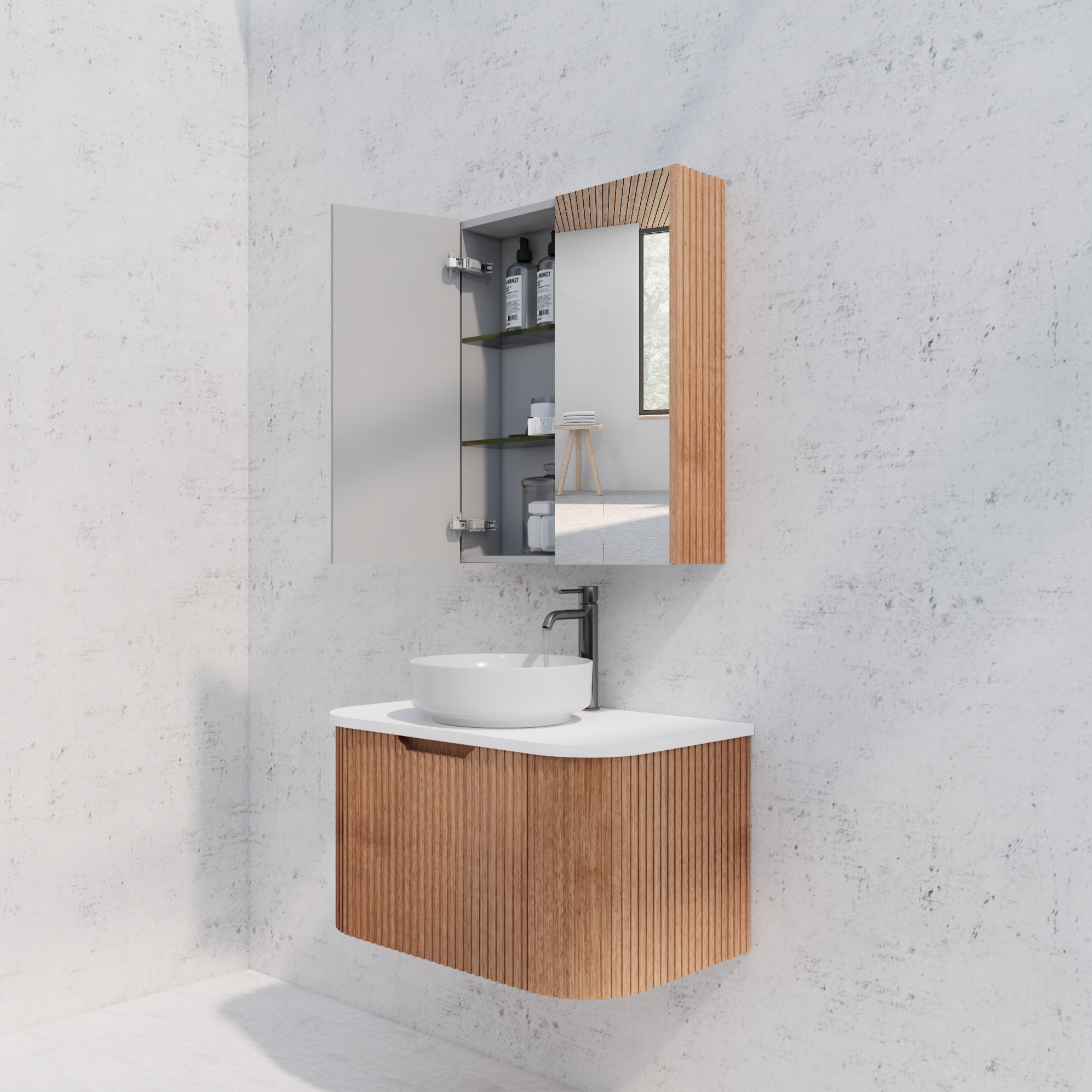RIVA Geneva Solid Timber Fluted Mirror Shaving Cabinet (450mm to 1500mm)