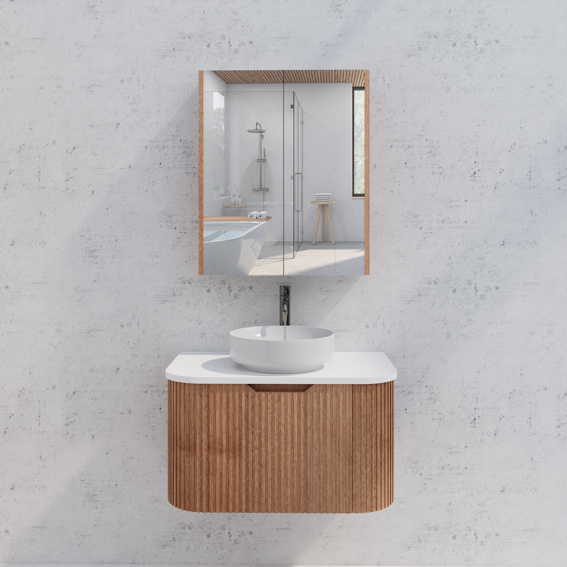 RIVA Geneva Solid Timber Fluted Mirror Shaving Cabinet (450mm to 1500mm)