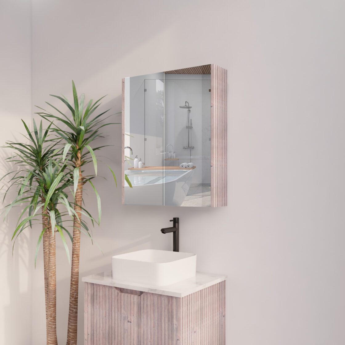 RIVA Geneva White Oak Fluted Mirror Shaving Cabinet (450mm to 1500mm)