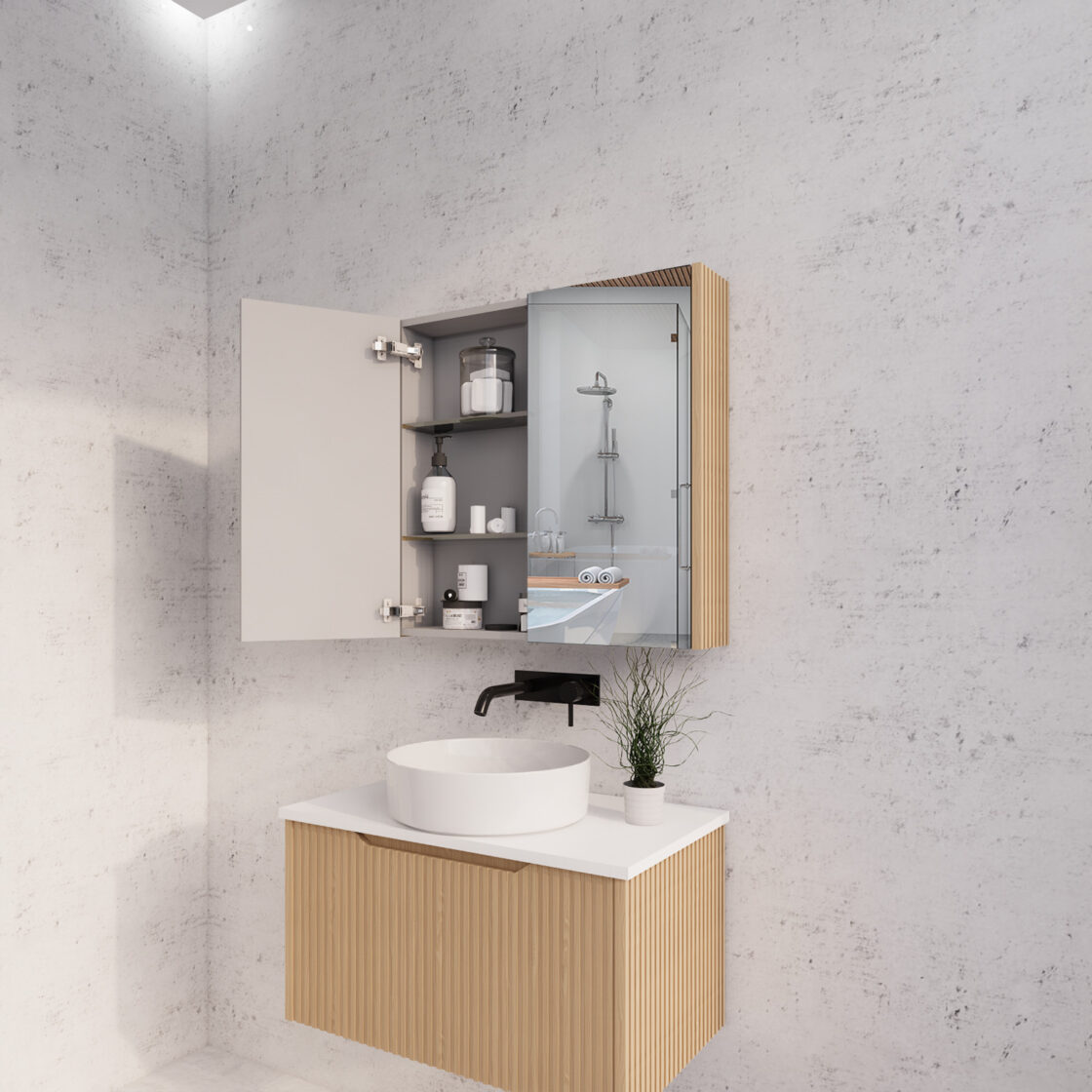 RIVA Geneva American Oak Fluted Mirror Shaving Cabinet (450mm to 1500mm)