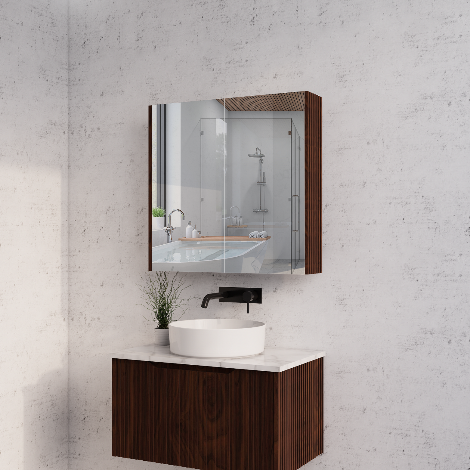 RIVA Geneva Brown Oak Fluted Mirror Shaving Cabinet (450mm to 1500mm)
