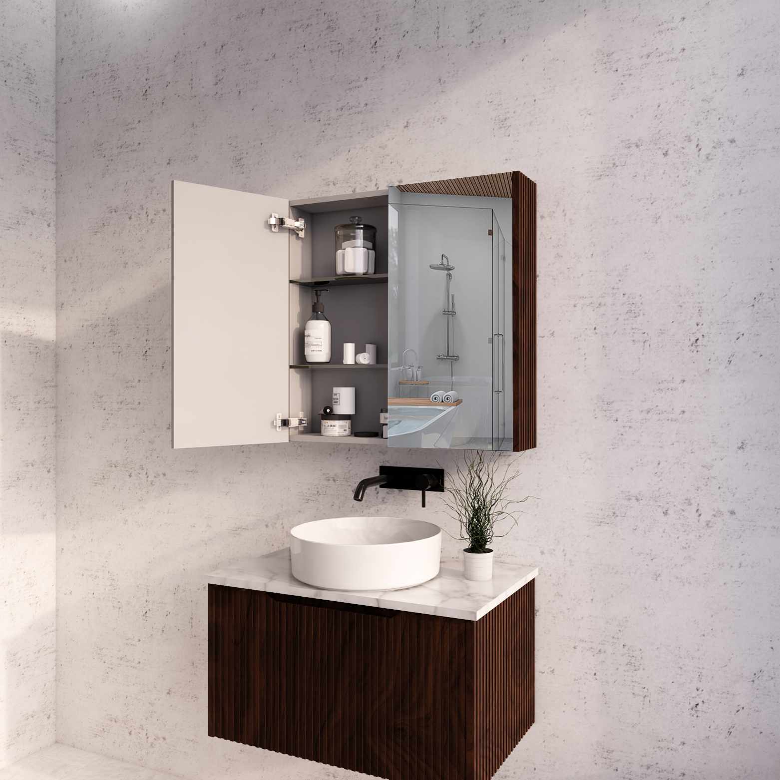 RIVA Geneva Brown Oak Fluted Mirror Shaving Cabinet (450mm to 1500mm)