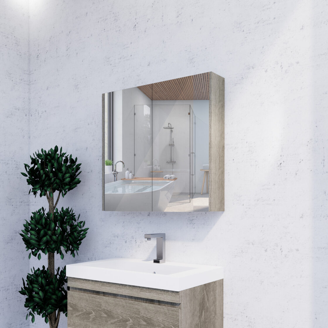 RIVA Geneva Mirror Shaving Cabinet – Dark Oak (450mm to 1500mm)