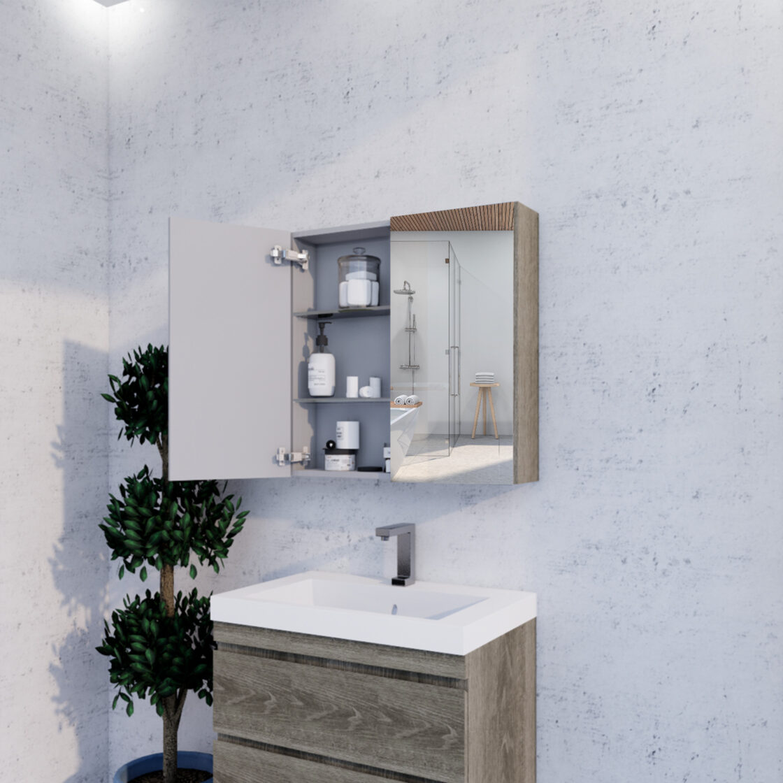 RIVA Geneva Mirror Shaving Cabinet – Dark Oak (450mm to 1500mm)