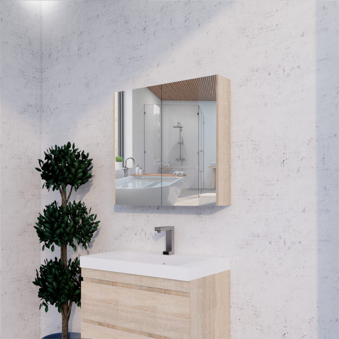 RIVA Geneva Mirror Shaving Cabinet – Light Oak (450mm to 1500mm)