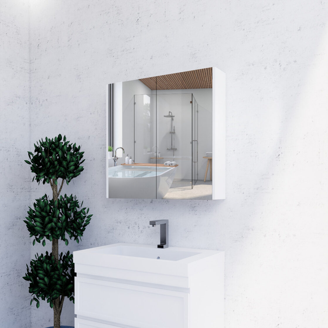 RIVA Geneva Mirror Shaving Cabinet – Matte White (450mm to 1500mm)