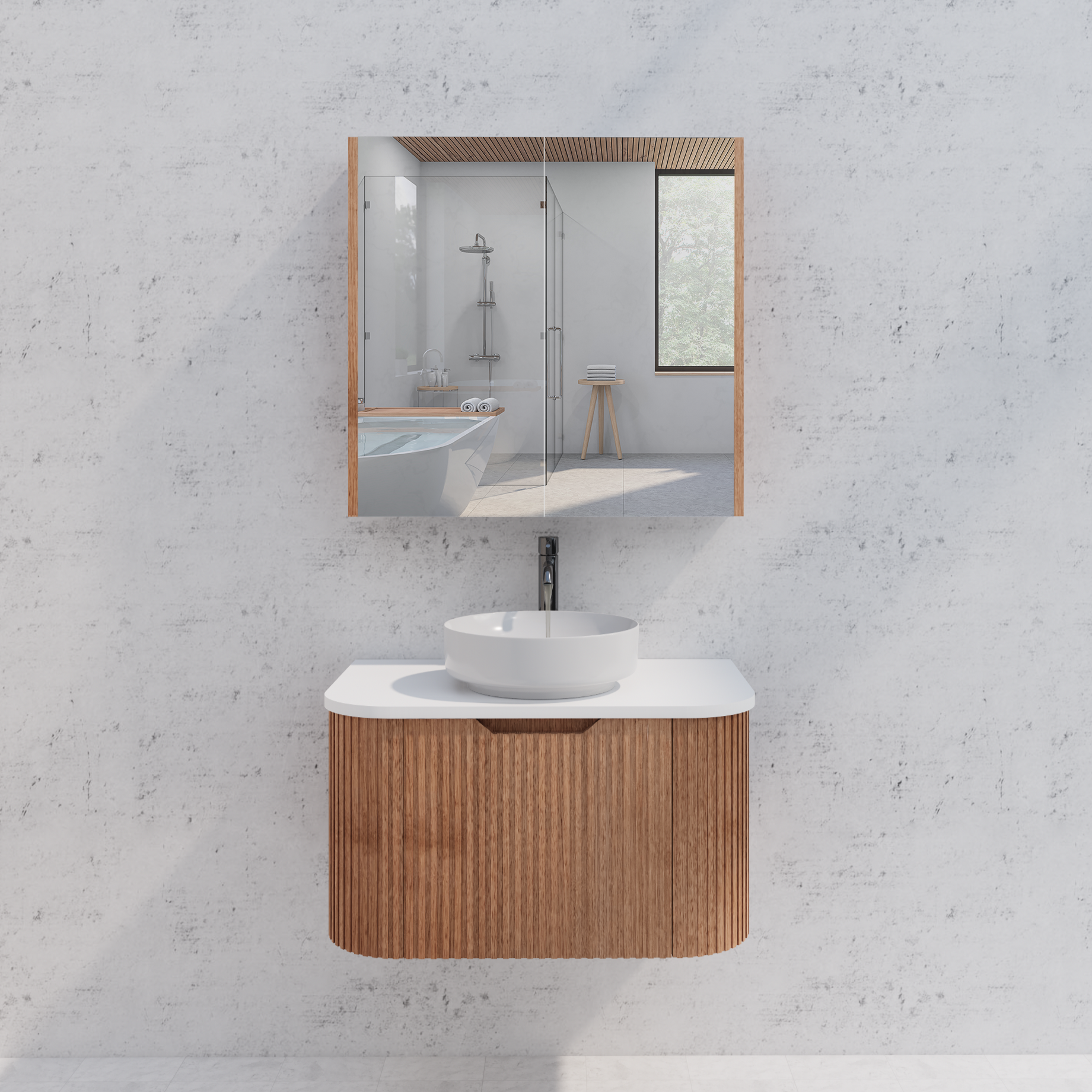 RIVA Geneva Solid Timber Fluted Mirror Shaving Cabinet (450mm to 1500mm)
