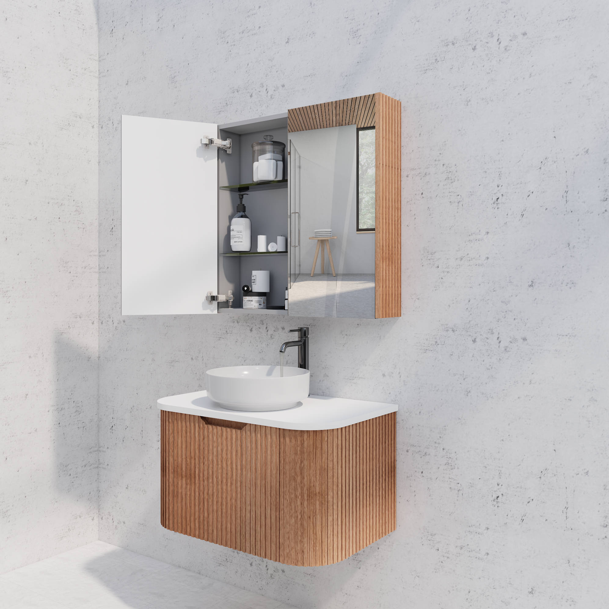 RIVA Geneva Solid Timber Fluted Mirror Shaving Cabinet (450mm to 1500mm)