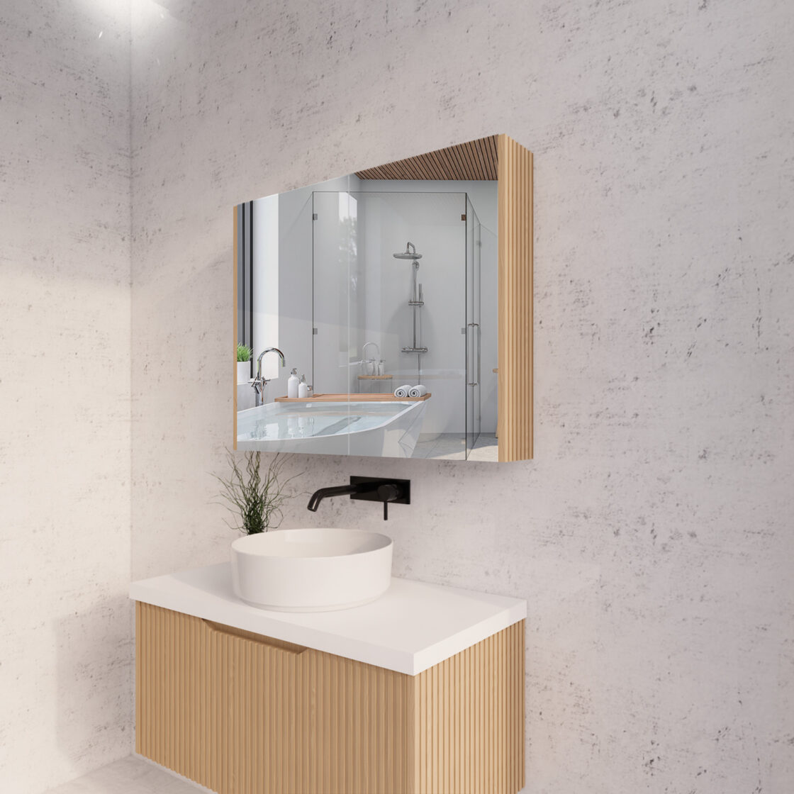 RIVA Geneva American Oak Fluted Mirror Shaving Cabinet (450mm to 1500mm)