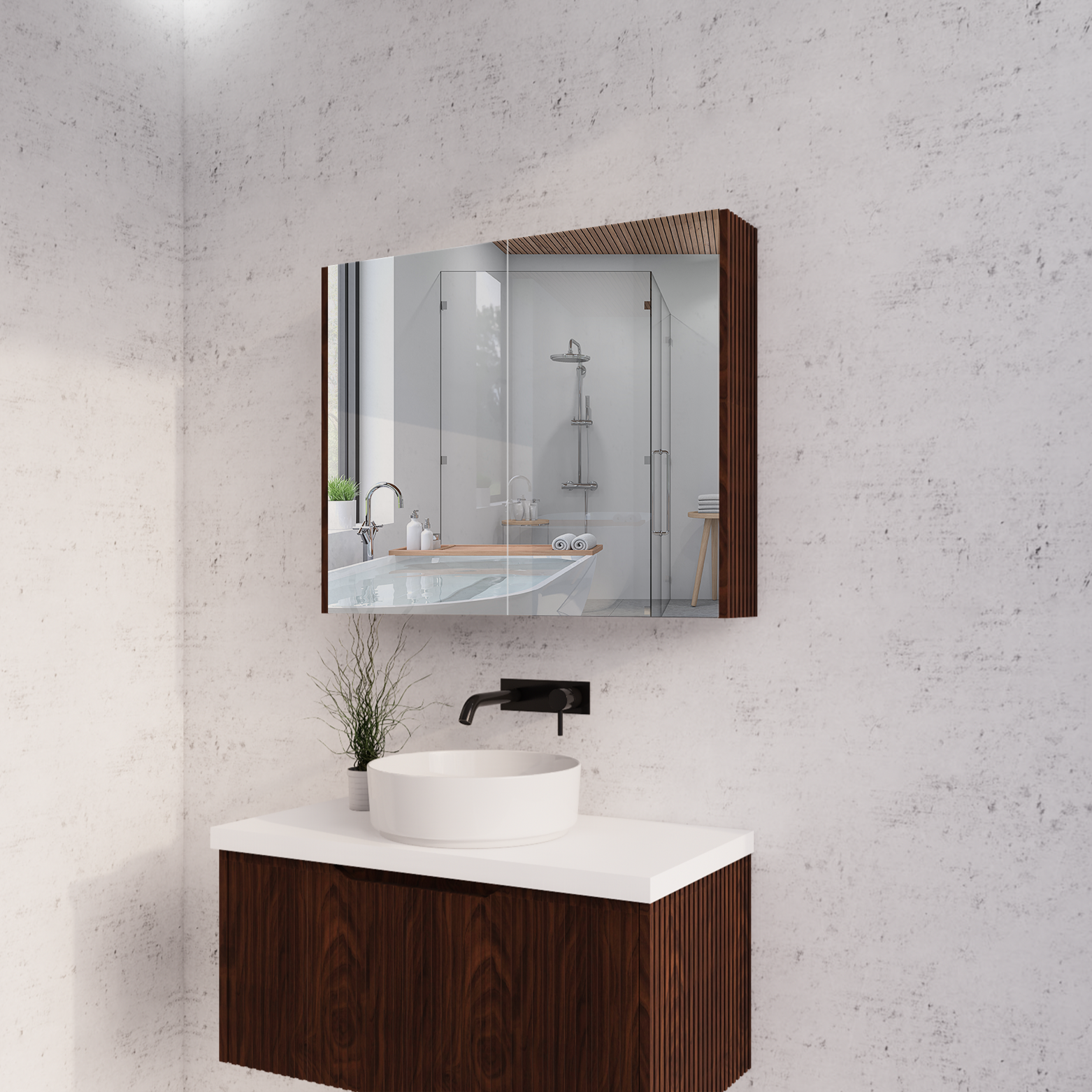 RIVA Geneva Brown Oak Fluted Mirror Shaving Cabinet (450mm to 1500mm)