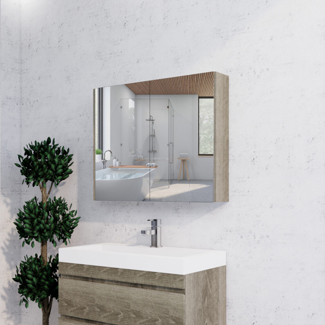 RIVA Geneva Mirror Shaving Cabinet – Dark Oak (450mm to 1500mm)
