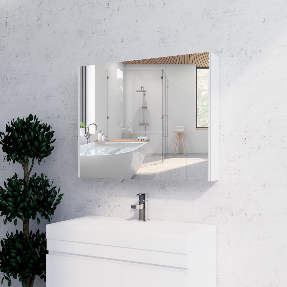 RIVA Geneva Mirror Shaving Cabinet – Gloss White (450mm to 1500mm)