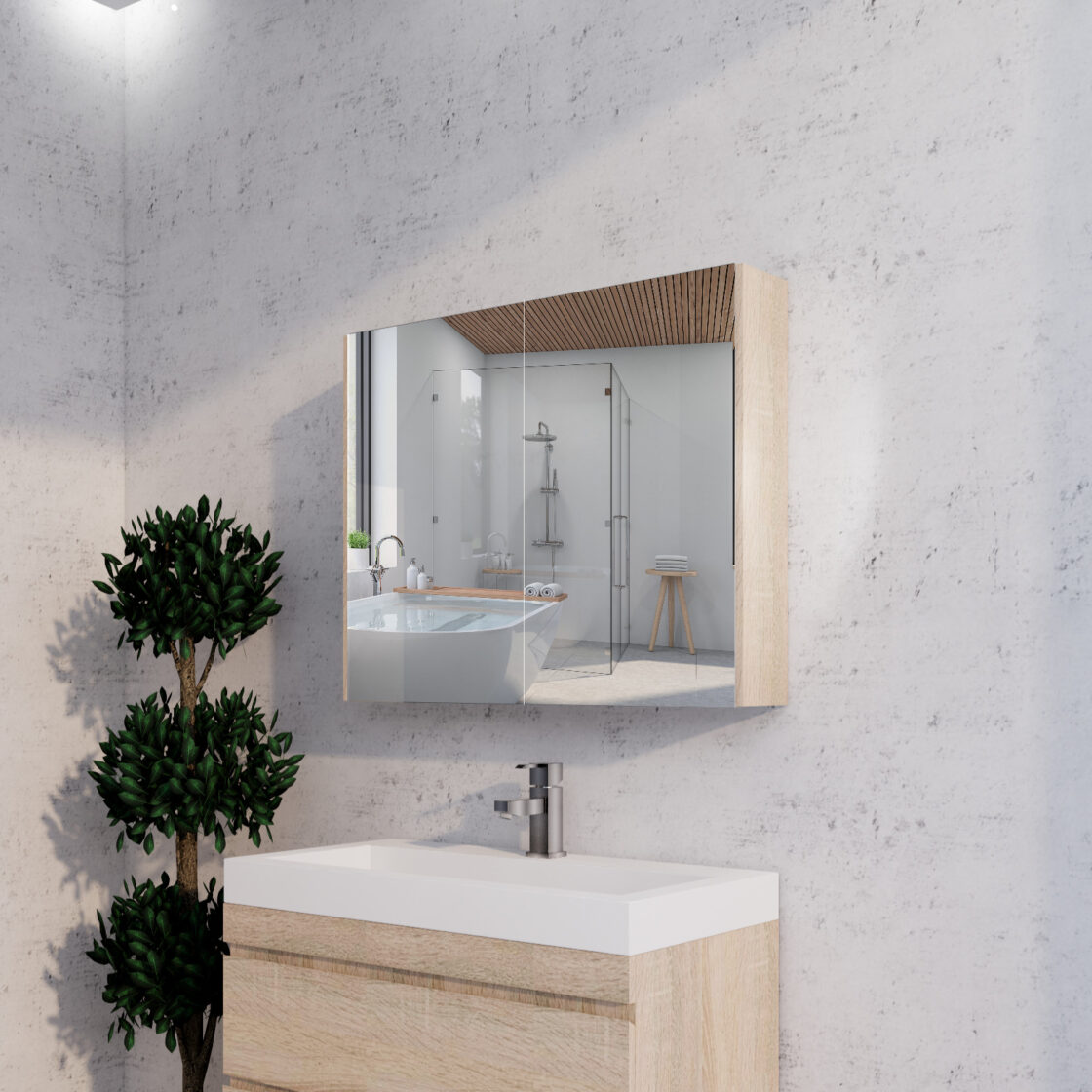 RIVA Geneva Mirror Shaving Cabinet – Light Oak (450mm to 1500mm)