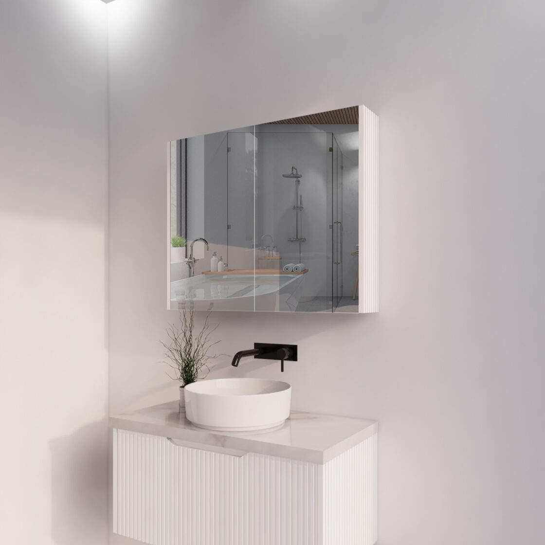RIVA Geneva Matte White Fluted Mirror Shaving Cabinet (450mm to 1500mm)