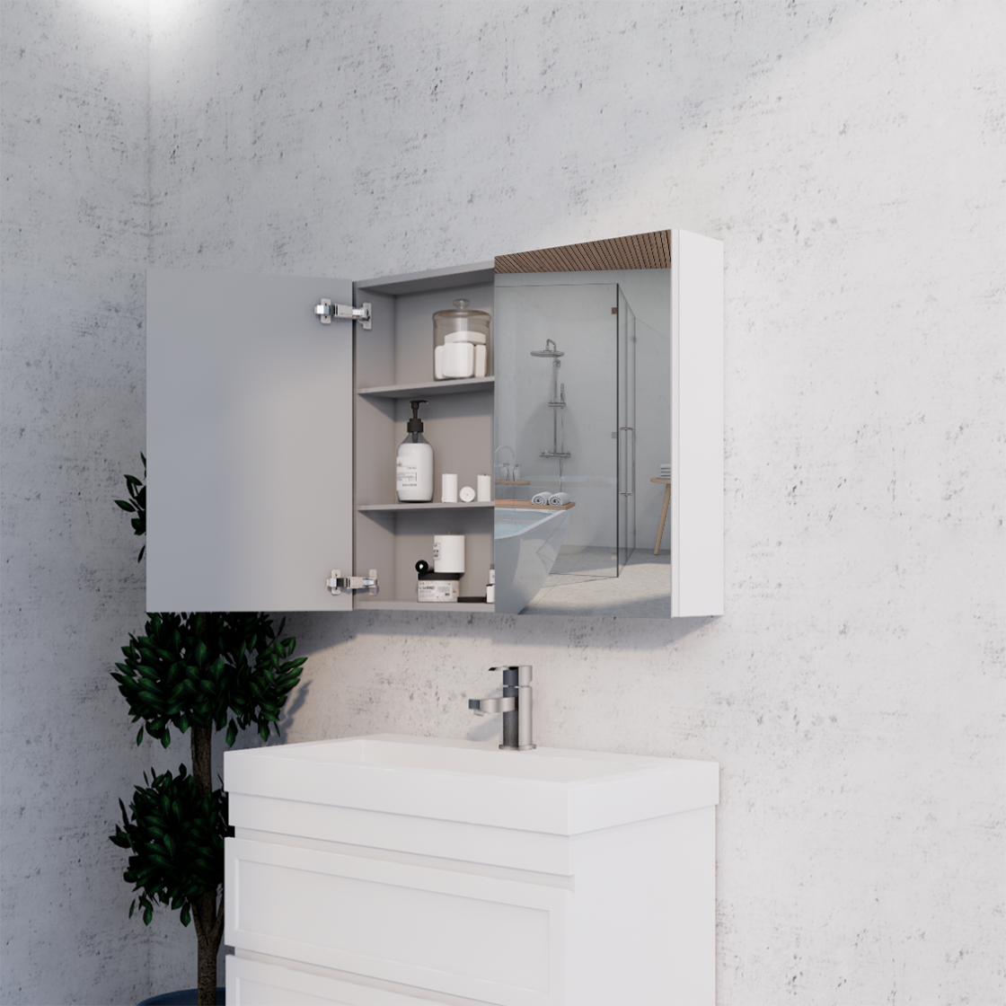 RIVA Geneva Mirror Shaving Cabinet – Matte White (450mm to 1500mm)
