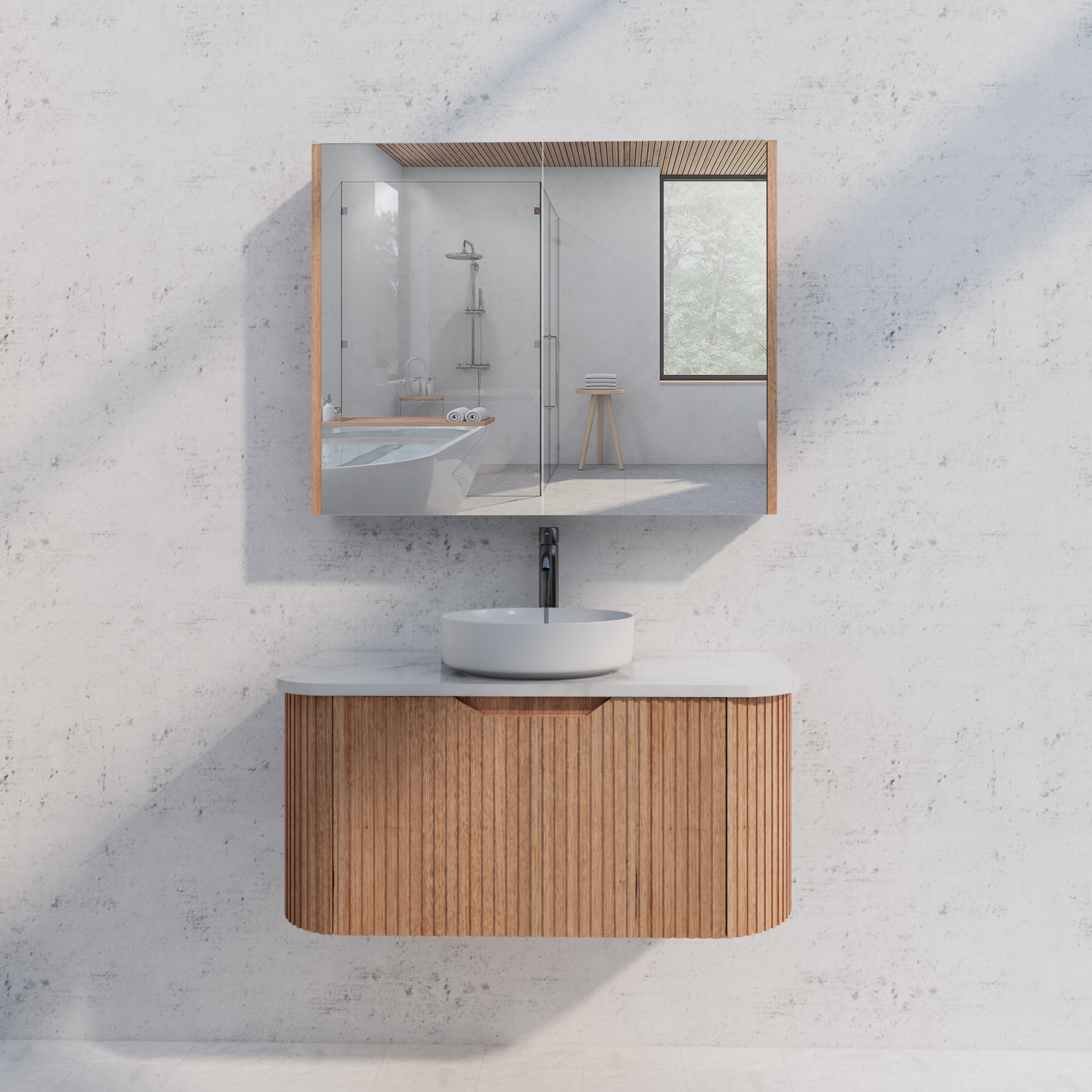 RIVA Geneva Solid Timber Fluted Mirror Shaving Cabinet (450mm to 1500mm)