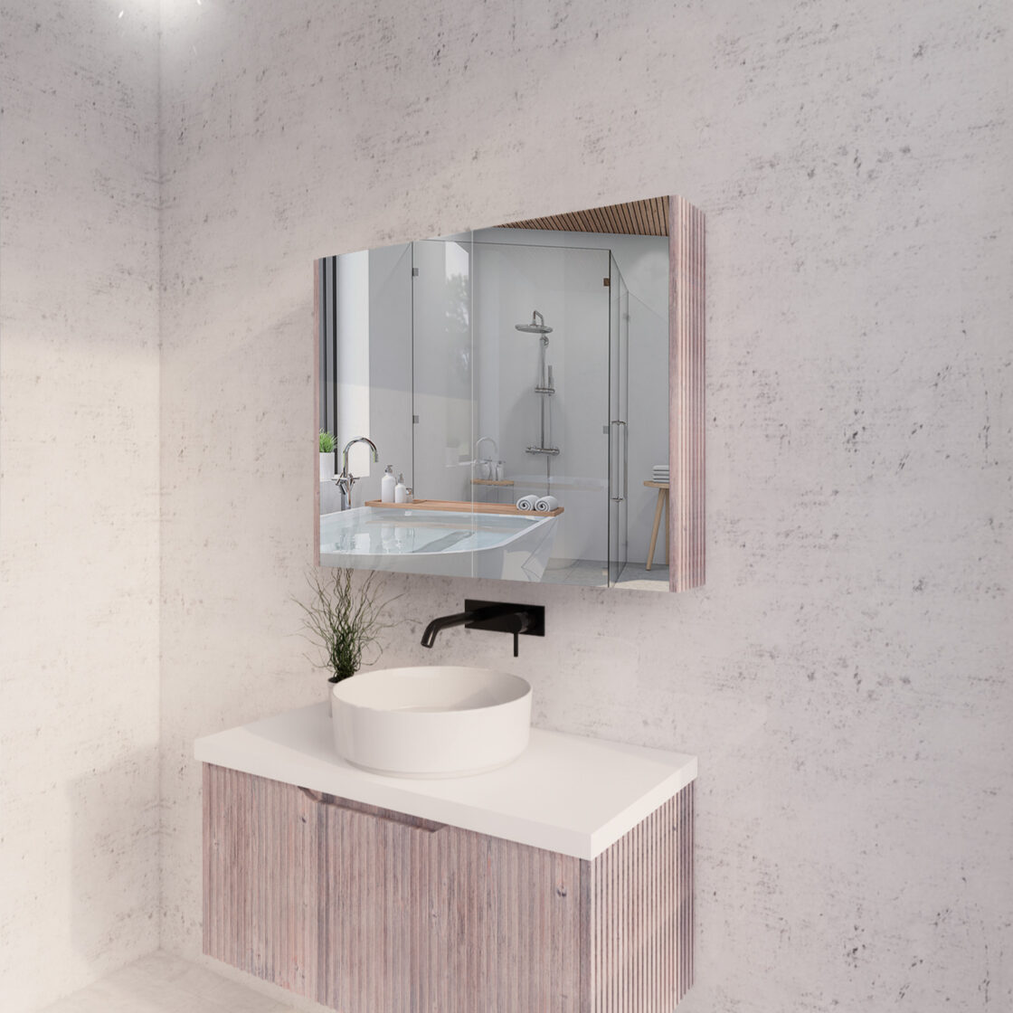 RIVA Geneva White Oak Fluted Mirror Shaving Cabinet (450mm to 1500mm)