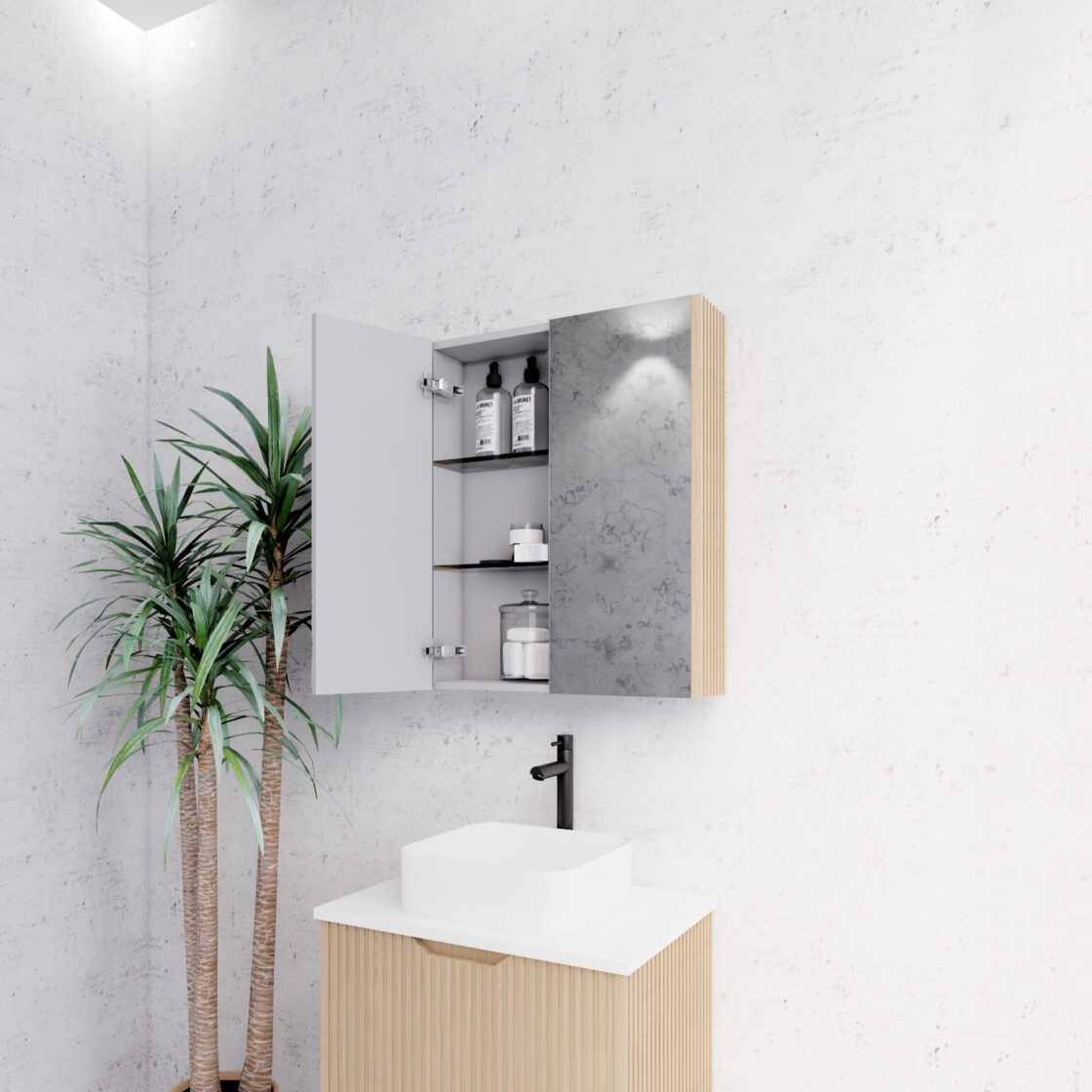 RIVA Geneva American Oak Fluted Mirror Shaving Cabinet (450mm to 1500mm)