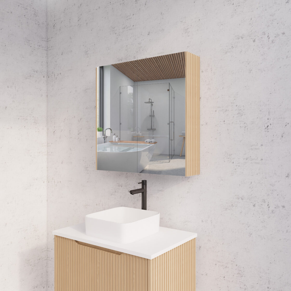 RIVA Geneva American Oak Fluted Mirror Shaving Cabinet (450mm to 1500mm)