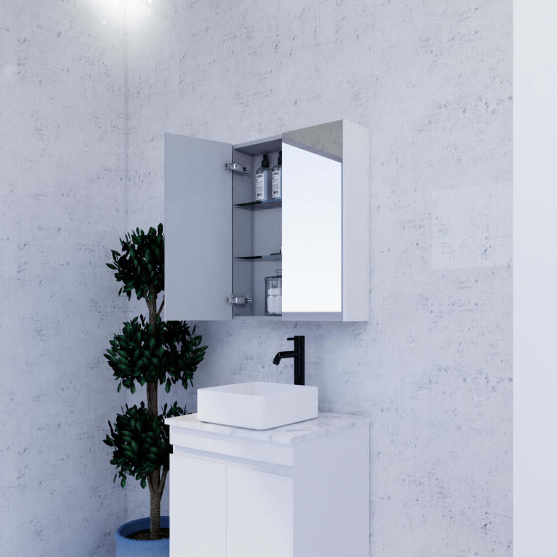 RIVA Geneva Mirror Shaving Cabinet – Gloss White (450mm to 1500mm)