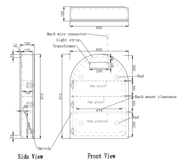 RIVA Paris LED 600×870mm Arch Plywood Shaving Cabinet – Matt Black/Matt White