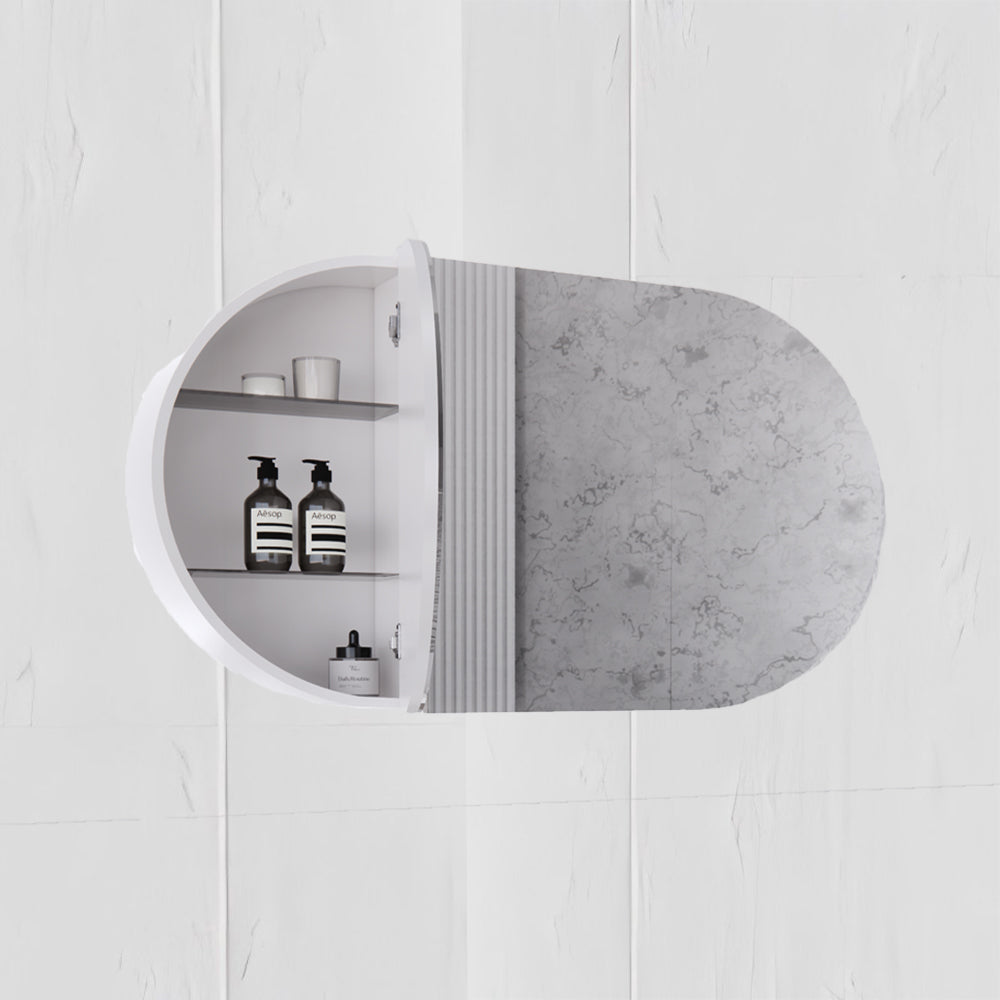 RIVA Paris Oval LED Shaving Cabinet – Matte White / Matte Black | 1200×700mm