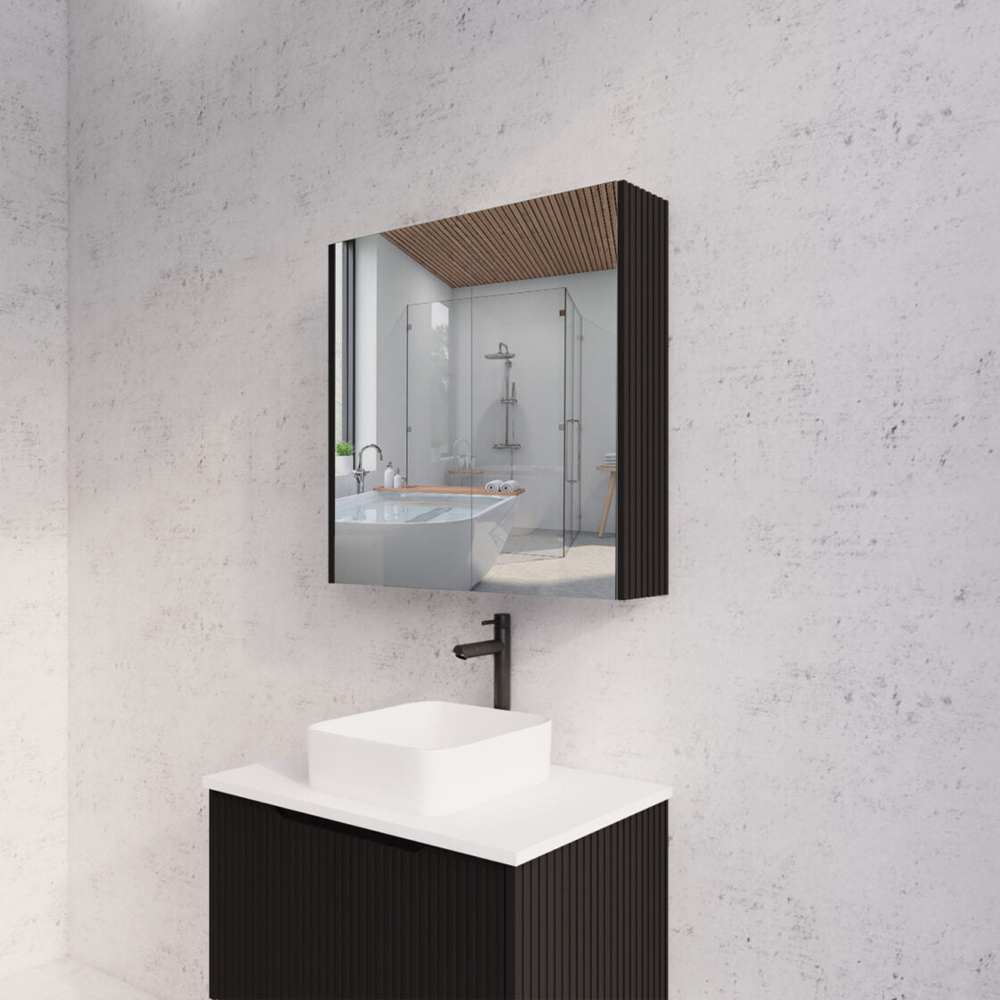 RIVA Geneva Matte Black Fluted Mirror Shaving Cabinet (450mm to 1500mm)