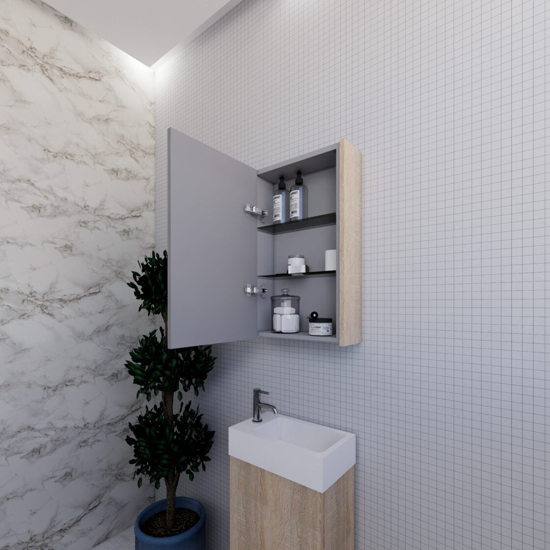 RIVA Geneva Mirror Shaving Cabinet – Light Oak (450mm to 1500mm)