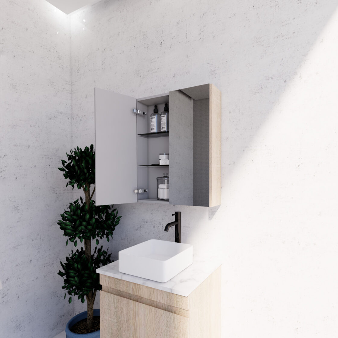 RIVA Geneva Mirror Shaving Cabinet – Light Oak (450mm to 1500mm)