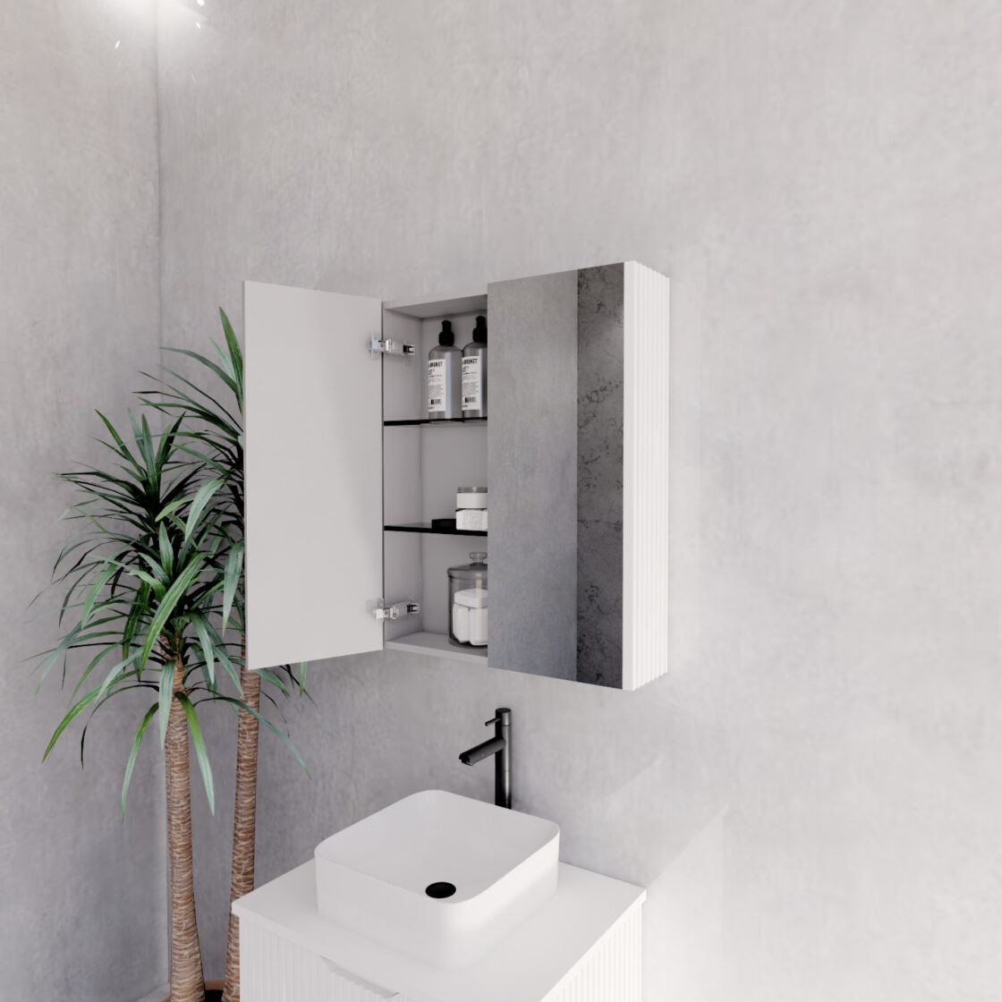 RIVA Geneva Matte White Fluted Mirror Shaving Cabinet (450mm to 1500mm)