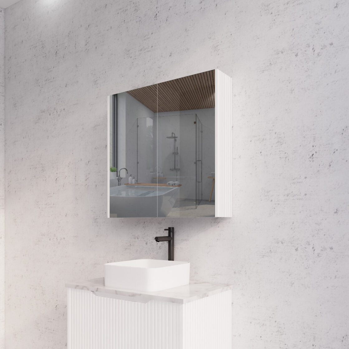 RIVA Geneva Matte White Fluted Mirror Shaving Cabinet (450mm to 1500mm)