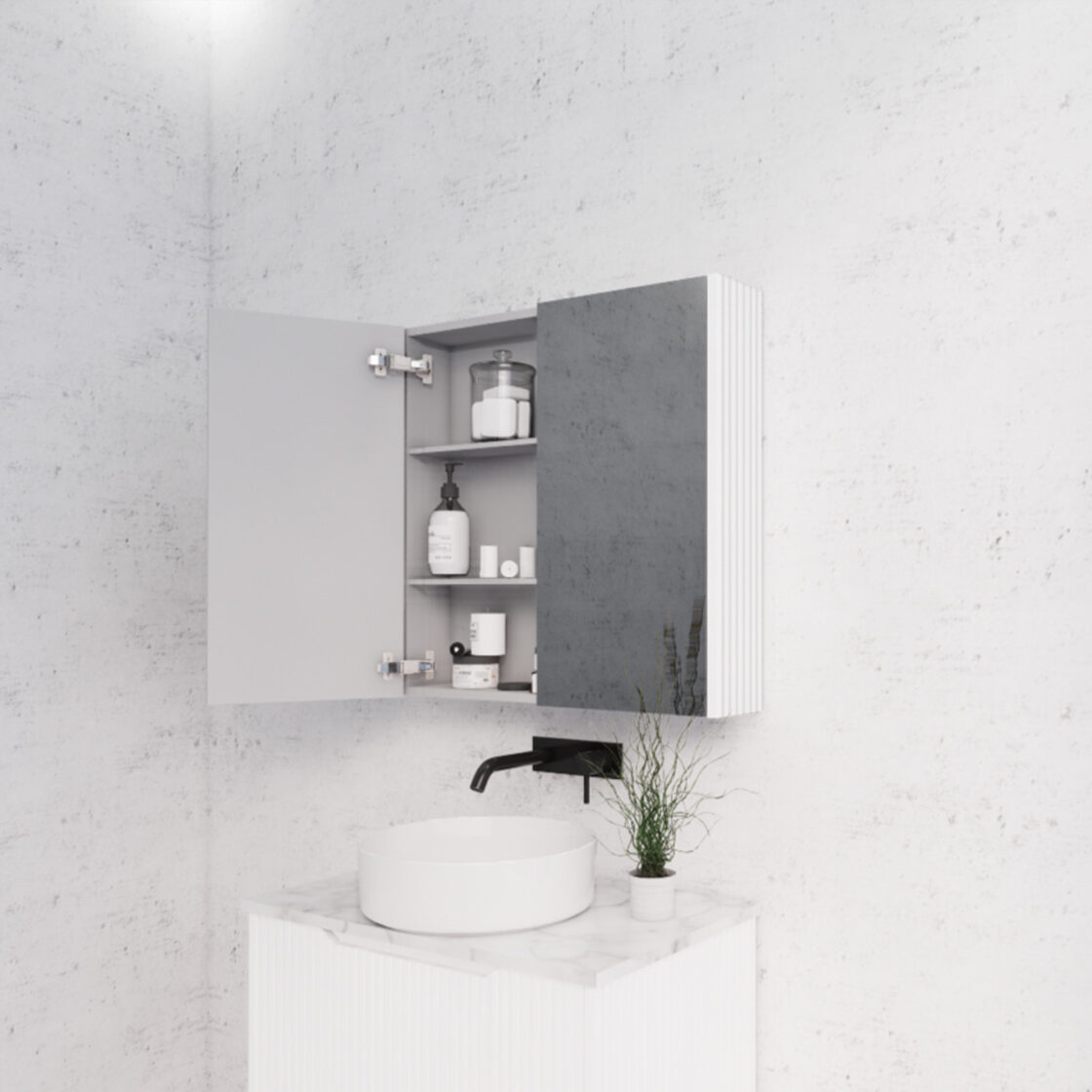 RIVA Geneva Matte White Fluted Mirror Shaving Cabinet (450mm to 1500mm)