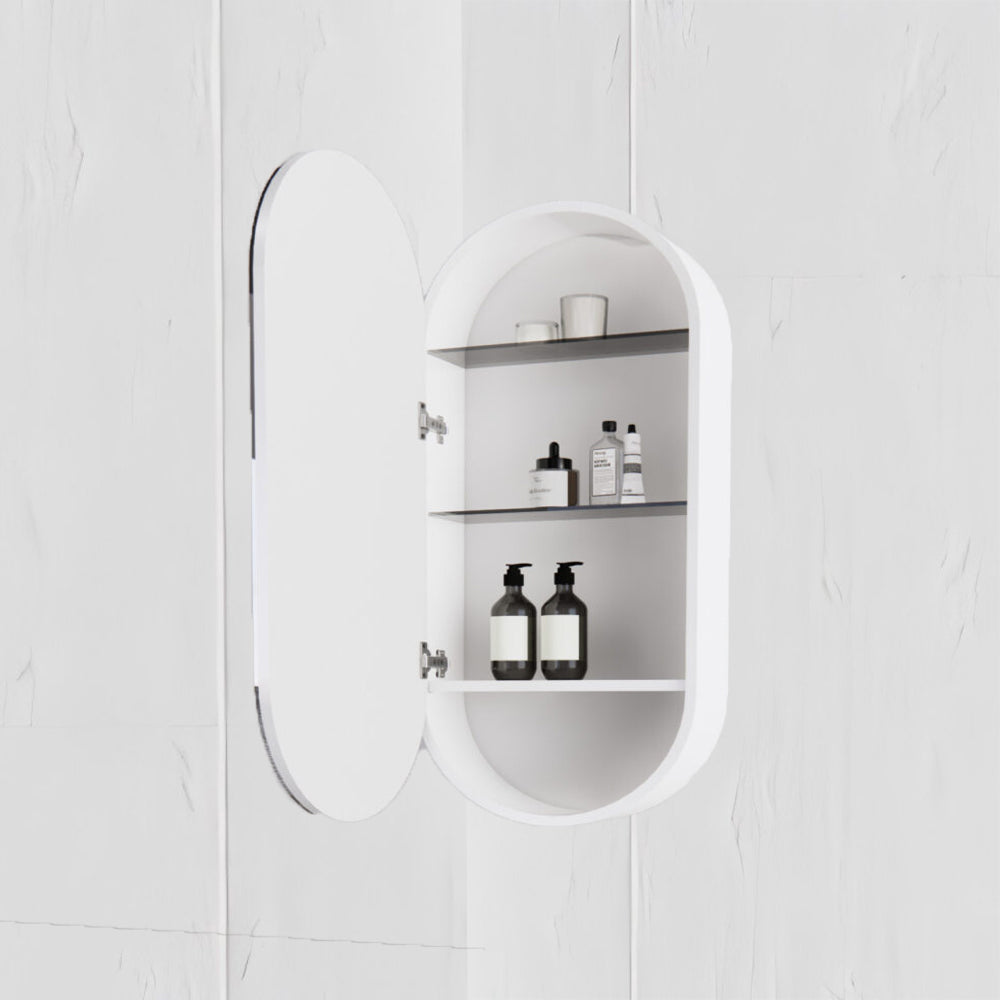 RIVA London Oval Shaving Cabinet – Matte White / Matte Black | 450×870mm