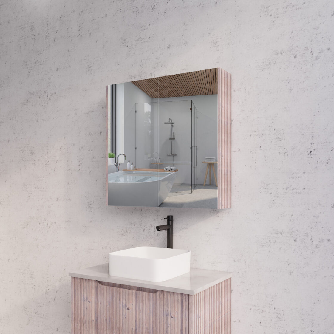 RIVA Geneva White Oak Fluted Mirror Shaving Cabinet (450mm to 1500mm)