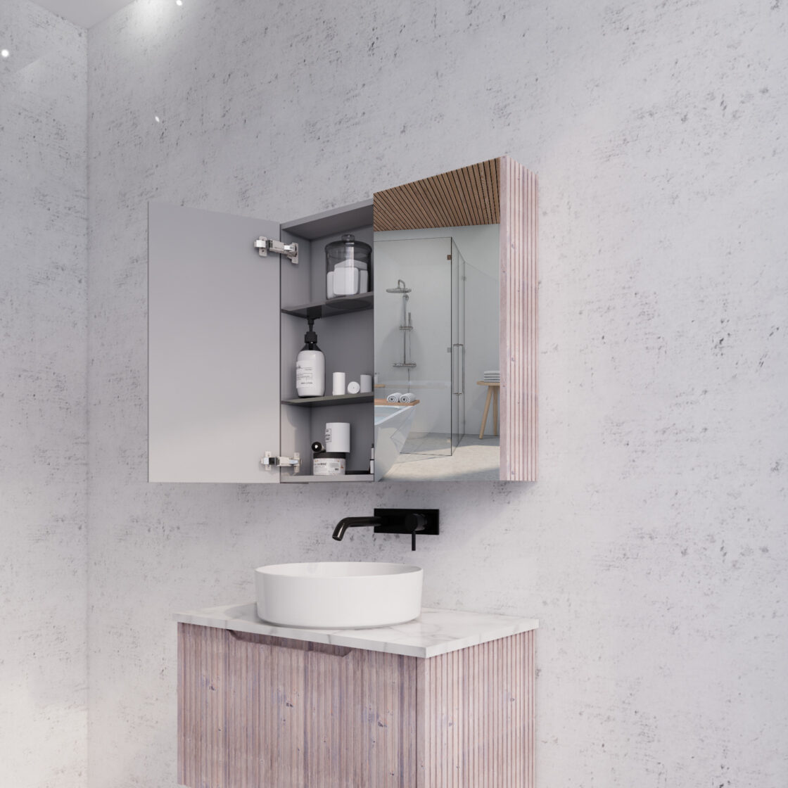 RIVA Geneva White Oak Fluted Mirror Shaving Cabinet (450mm to 1500mm)