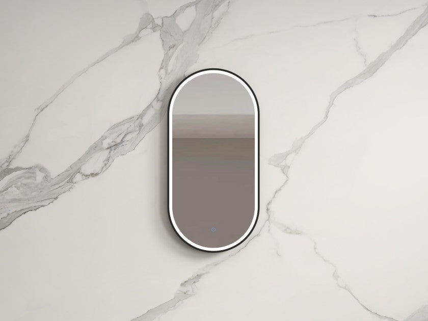 Modern oval LED bathroom mirror on marble wall, Secasa Home stylish renovation decor