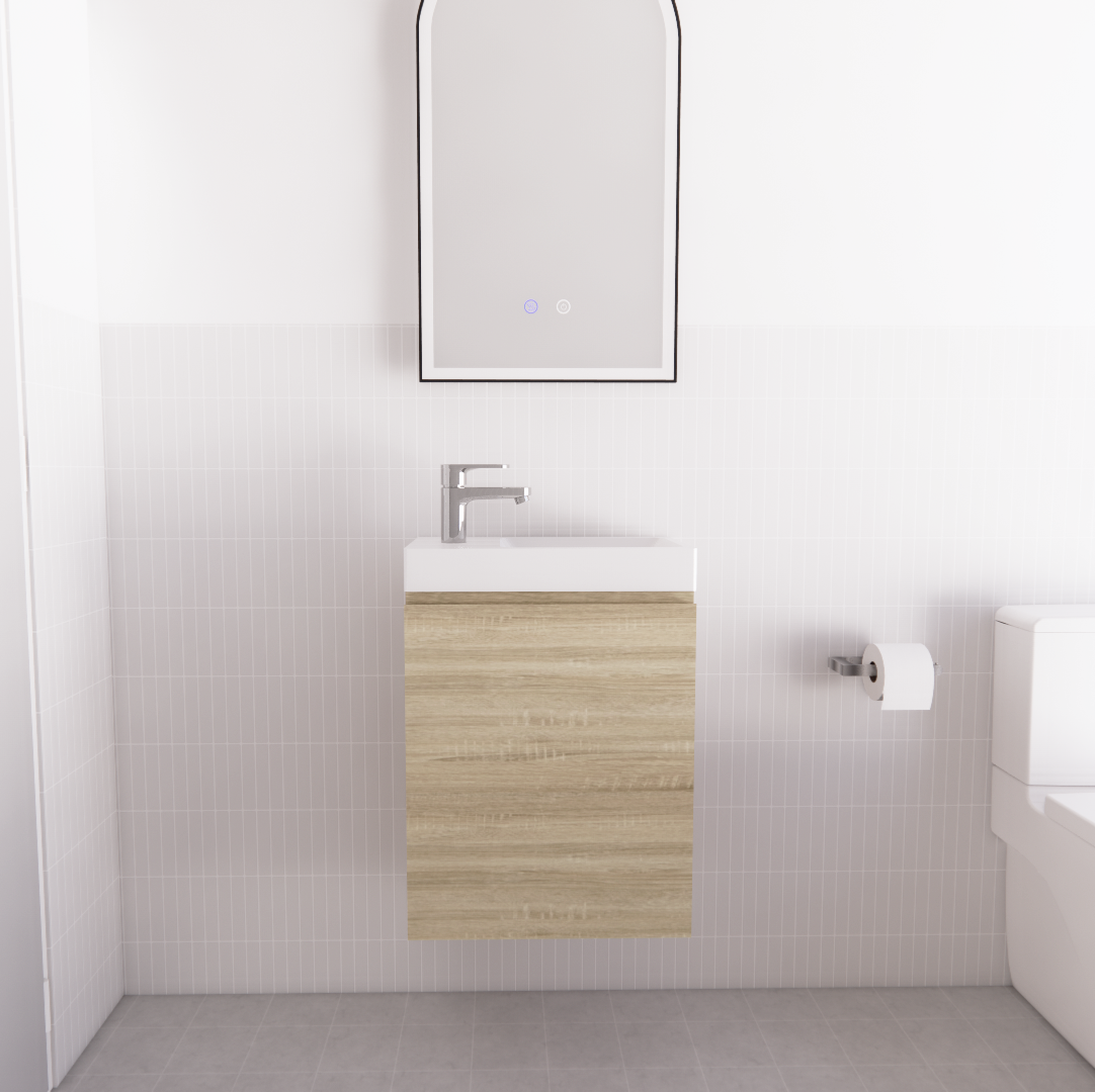 ABS Mini Wall Hung Vanity – Forest Timber Light Oak | 450×250×550mm